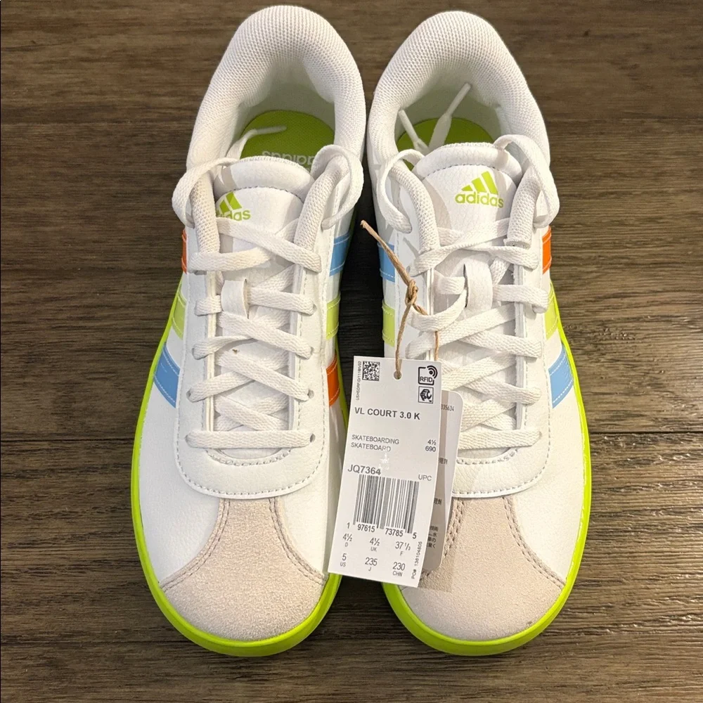 NIB [Adidas] VL Court 3.0 K Skateboard Tennis Shoes Sneakers Neon Youth 5 / W 6 - Picture 7 of 14